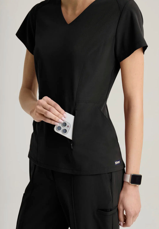 Grey's Anatomy by Barco Scrubs Women's Spring Top Black | scrub-supply.com