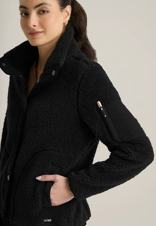 Grey's Anatomy by Barco Scrubs Women's Carol Sherpa Jacket Black | scrub-supply.com