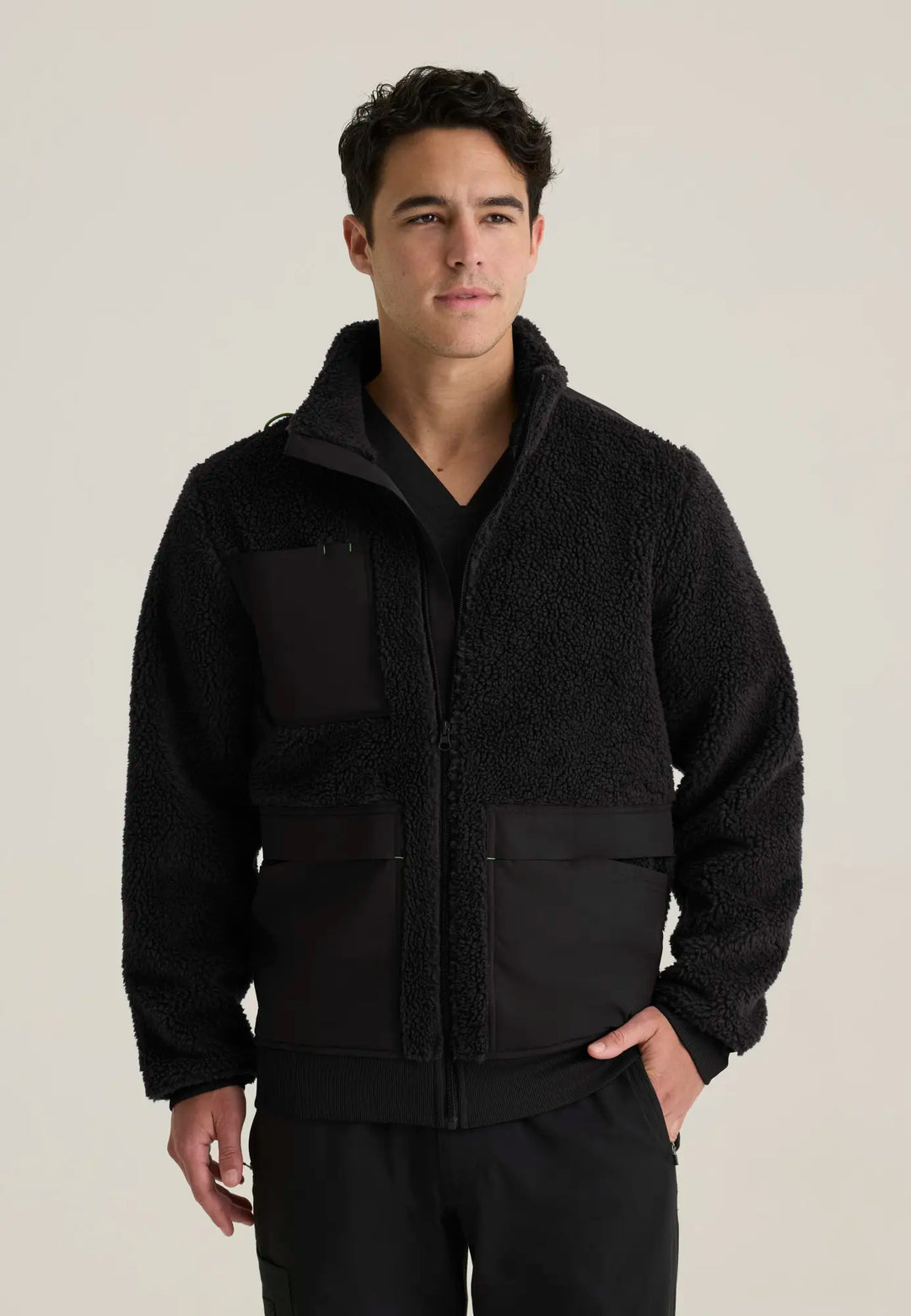 Grey's Anatomy by Barco Scrubs Men's Randin Sherpa Jacket Black | scrub-supply.com
