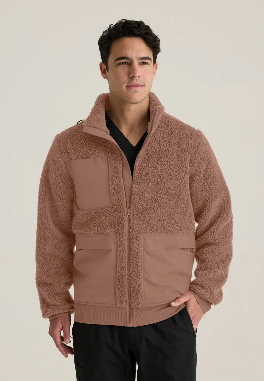 Grey's Anatomy by Barco Scrubs Men's Randin Sherpa Jacket Brownstone | scrub-supply.com