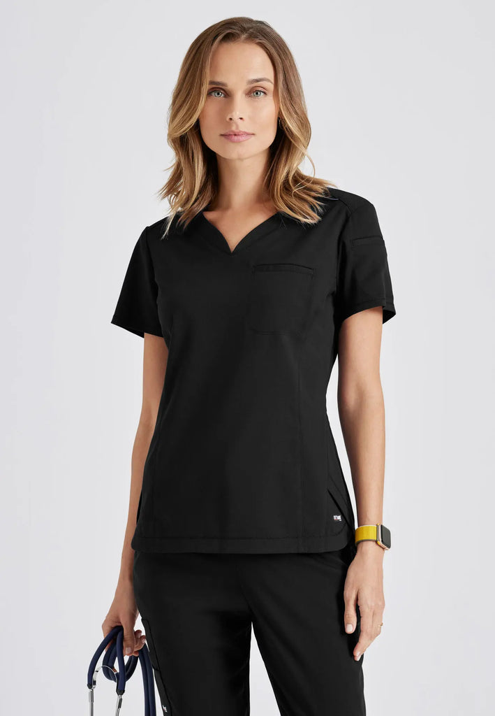 Barco Scrubs Women's Capri Tuck-in Top Black | scrub-supply.com