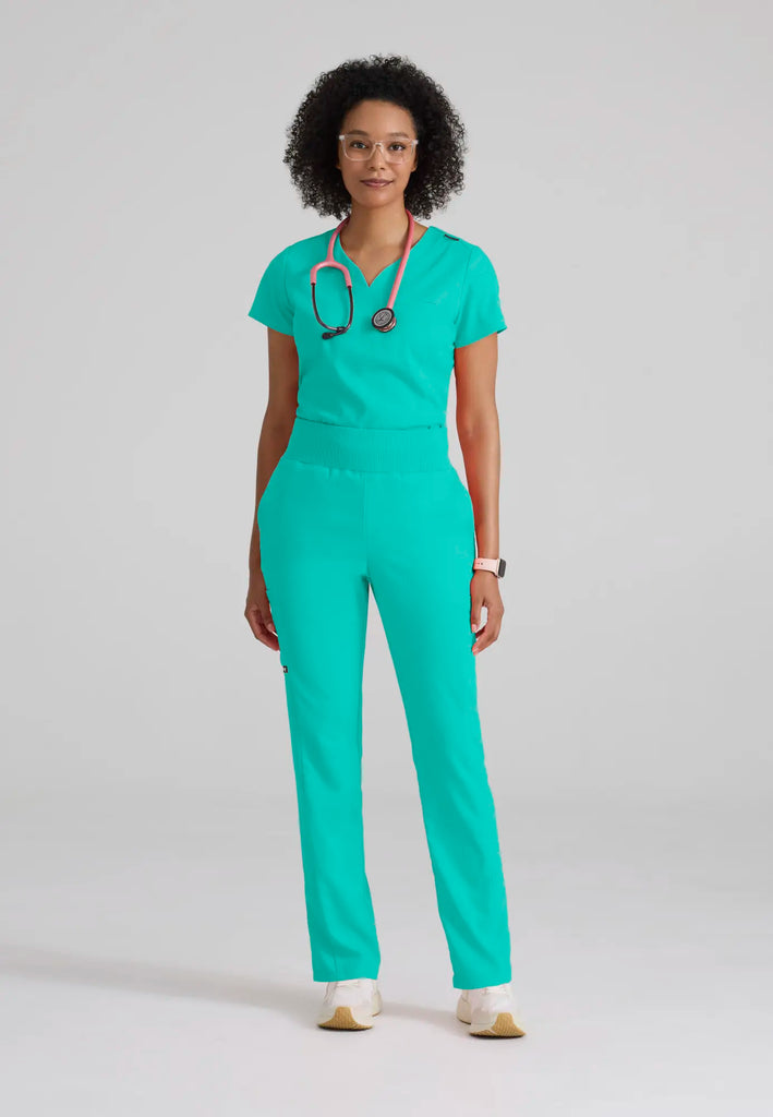 Barco Scrubs Women's Capri Tuck-in Top Alpine Aqua | scrub-supply.com