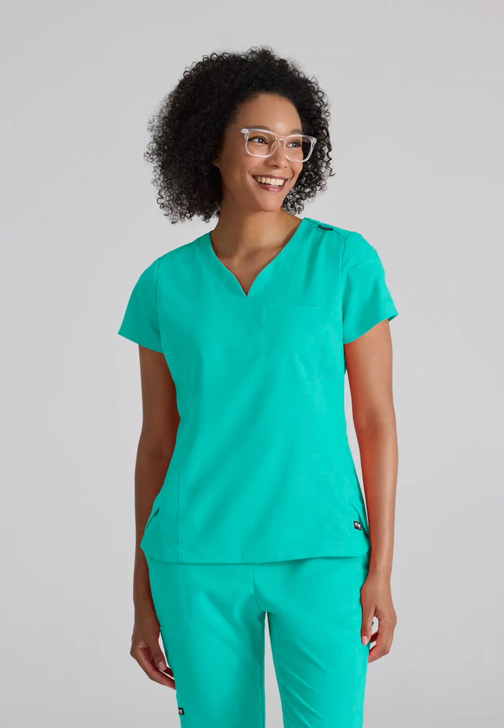 Barco Scrubs Women's Capri Tuck-in Top Alpine Aqua | scrub-supply.com