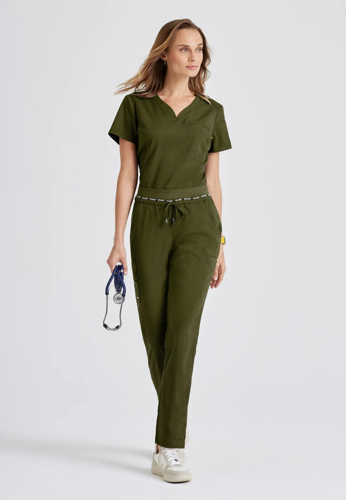 Barco Scrubs Women's Capri Tuck-in Top Olive | scrub-supply.com