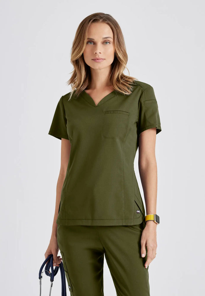 Barco Scrubs Women's Capri Tuck-in Top Olive | scrub-supply.com