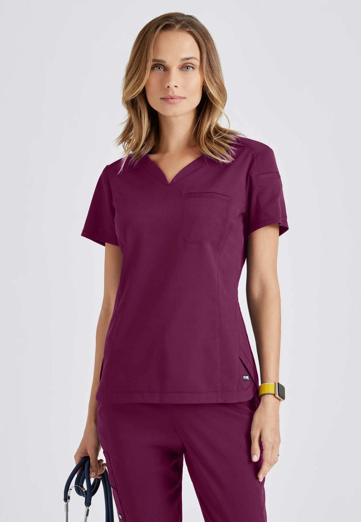 Barco Scrubs Women's Capri Tuck-in Top Wine | scrub-supply.com