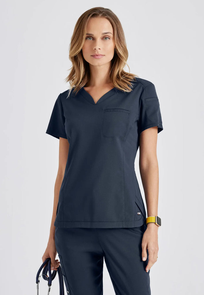 Barco Scrubs Women's Capri Tuck-in Top Steel | scrub-supply.com