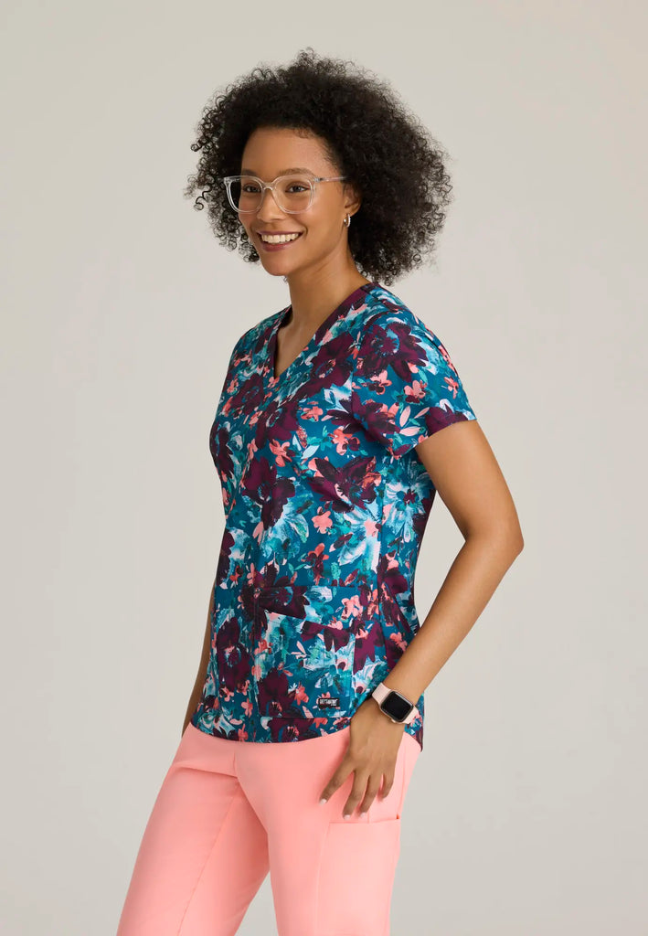 Barco Scrubs Women's Ella Print Top Spring Meadow | scrub-supply.com