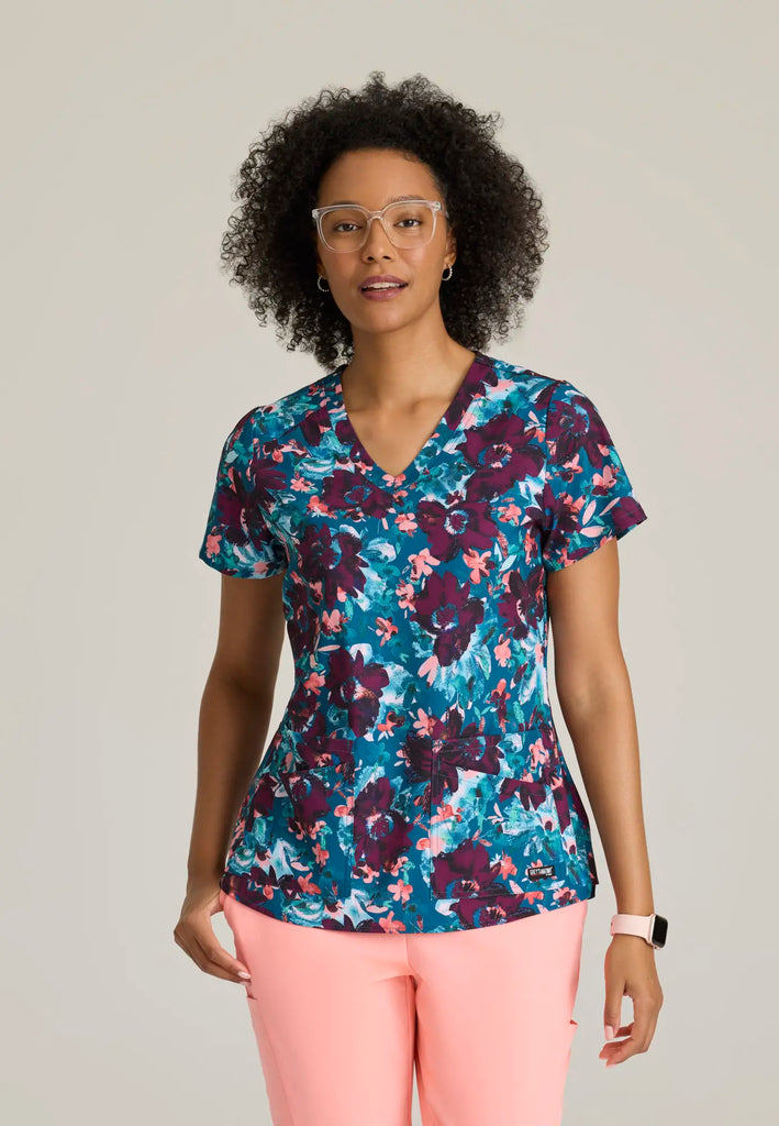 Barco Scrubs Women's Ella Print Top Spring Meadow | scrub-supply.com