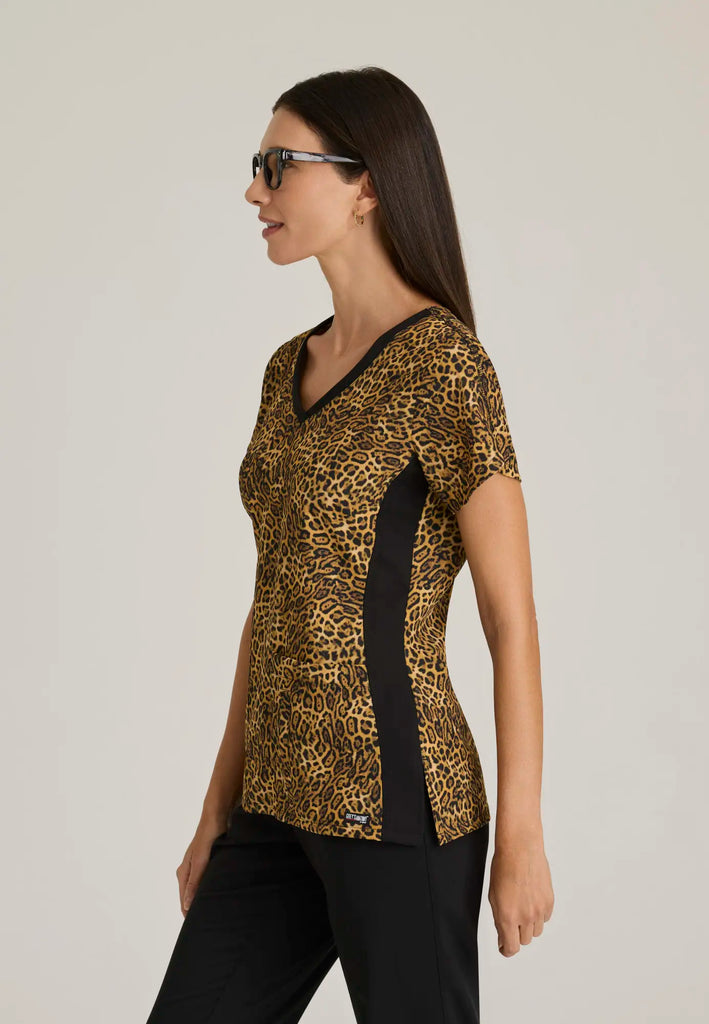 Barco Scrubs Women's Arie Print Top Wild Side | scrub-supply.com