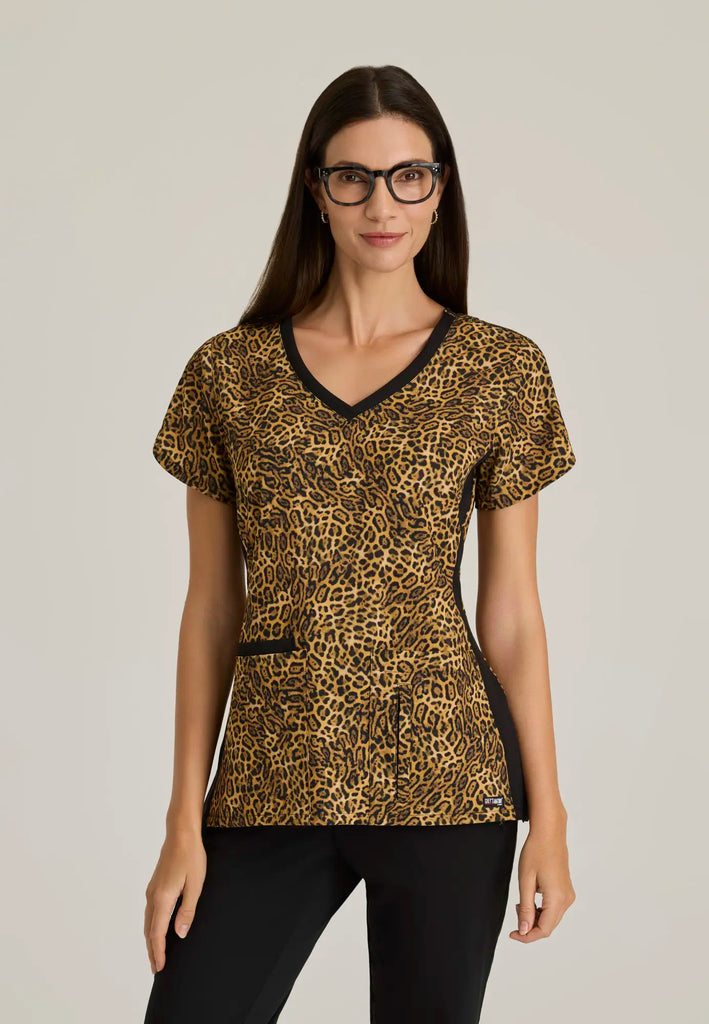 Barco Scrubs Women's Arie Print Top Wild Side | scrub-supply.com