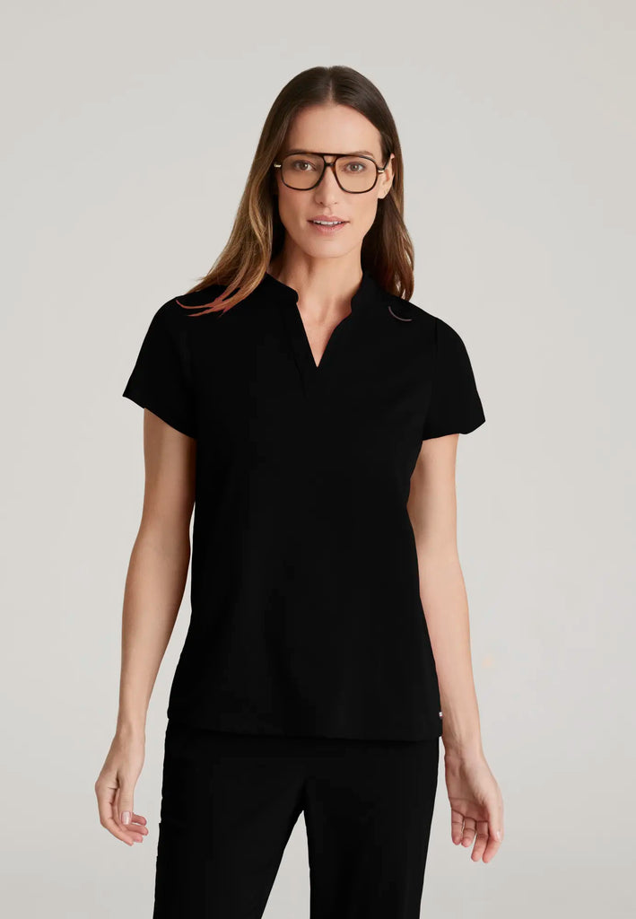 Barco Scrubs Women's Avery Print Top Black | scrub-supply.com