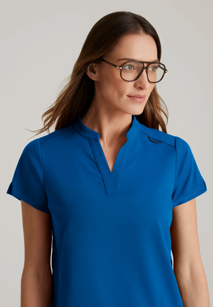 Barco Scrubs Women's Avery Print Top New Royal | scrub-supply.com