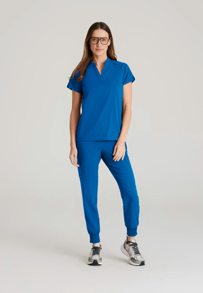 Barco Scrubs Women's Avery Print Top New Royal | scrub-supply.com