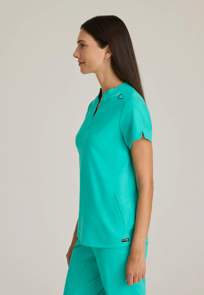 Barco Scrubs Women's Avery Print Top Alpine Aqua | scrub-supply.com