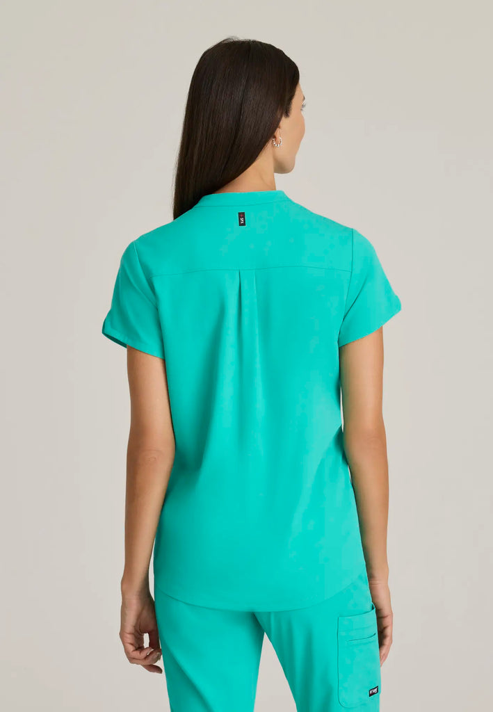 Barco Scrubs Women's Avery Print Top Alpine Aqua | scrub-supply.com