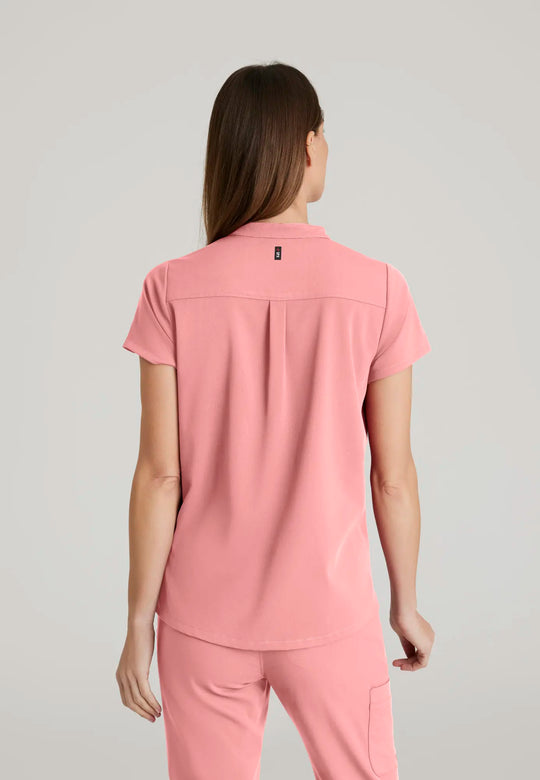 Grey's Anatomy by Barco Scrubs Women's Avery Print Top Bright Papaya | scrub-supply.com