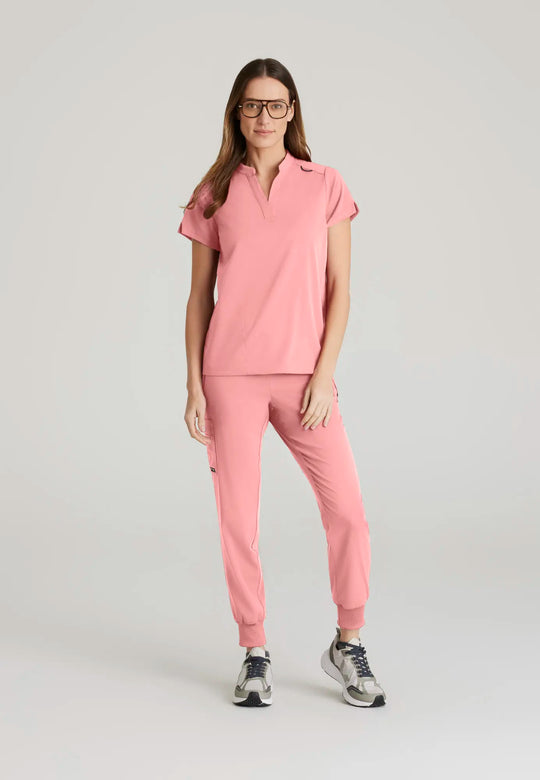 Grey's Anatomy by Barco Scrubs Women's Avery Print Top Bright Papaya | scrub-supply.com