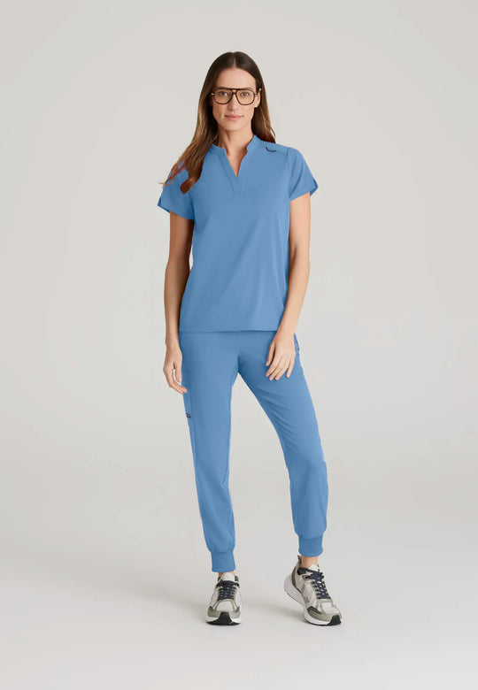 Grey's Anatomy by Barco Scrubs Women's Avery Print Top Ceil Blue | scrub-supply.com