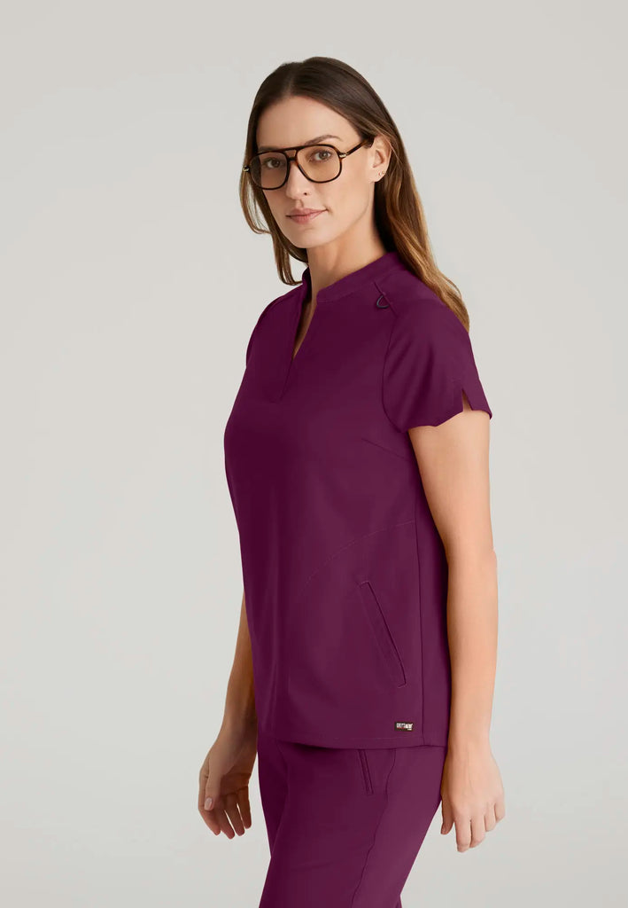 Barco Scrubs Women's Avery Print Top Wine | scrub-supply.com