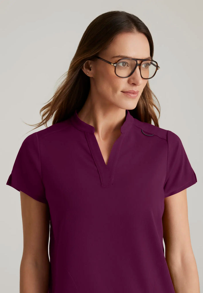 Barco Scrubs Women's Avery Print Top Wine | scrub-supply.com