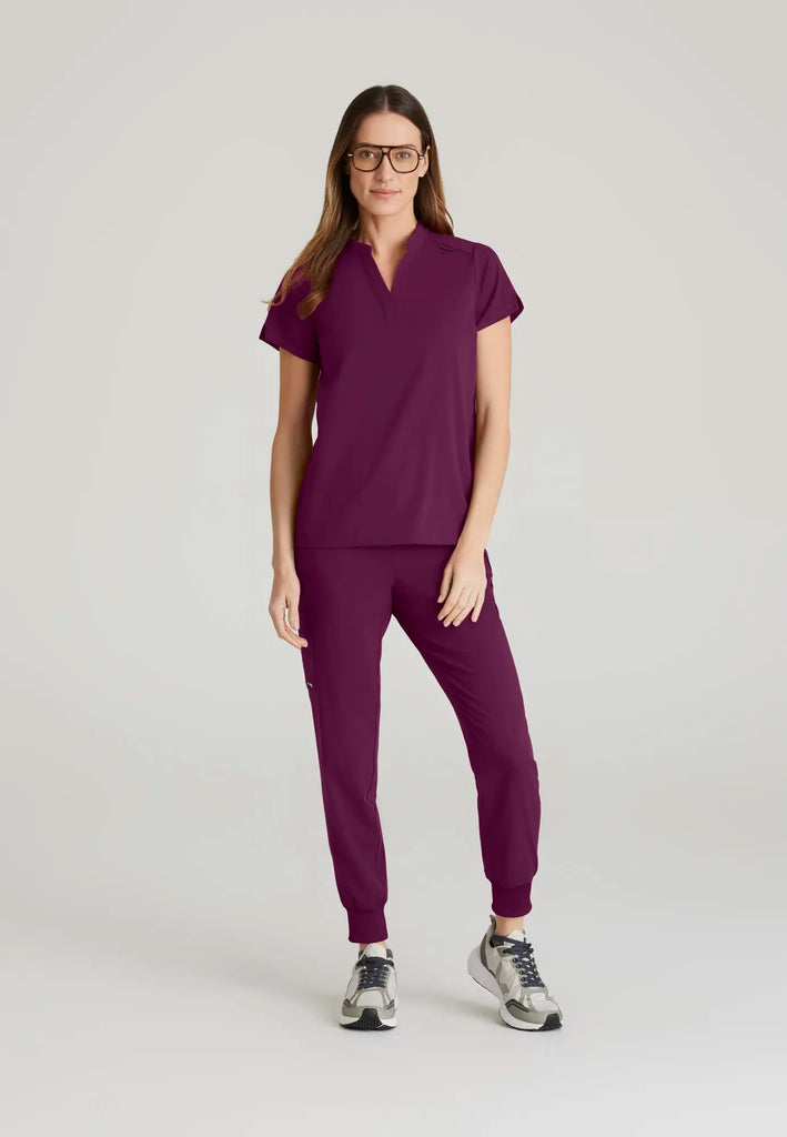 Barco Scrubs Women's Avery Print Top Wine | scrub-supply.com