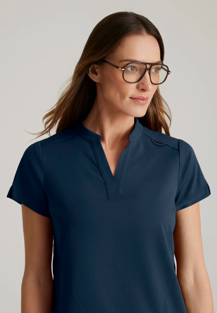 Barco Scrubs Women's Avery Print Top Steel | scrub-supply.com