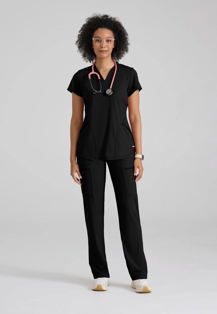 Barco Scrubs Women's Define Knit Top Black | scrub-supply.com