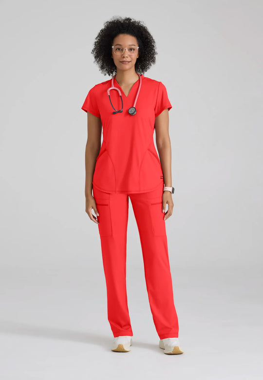 Grey's Anatomy by Barco Scrubs Women's Define Knit Top Radiant Coral | scrub-supply.com