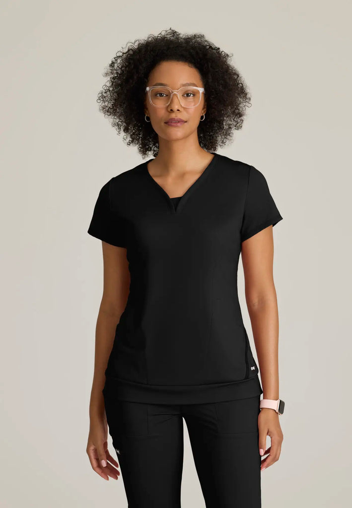 Barco Scrubs Women's Motivate Knit Top Black | scrub-supply.com