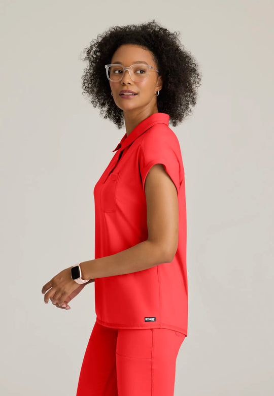 Grey's Anatomy by Barco Scrubs Women's Renew Knit Top Radiant Coral | scrub-supply.com