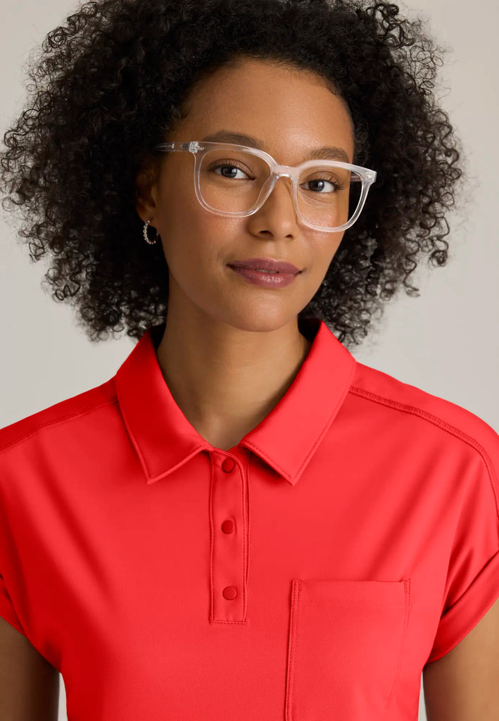 Grey's Anatomy by Barco Scrubs Women's Renew Knit Top Radiant Coral | scrub-supply.com