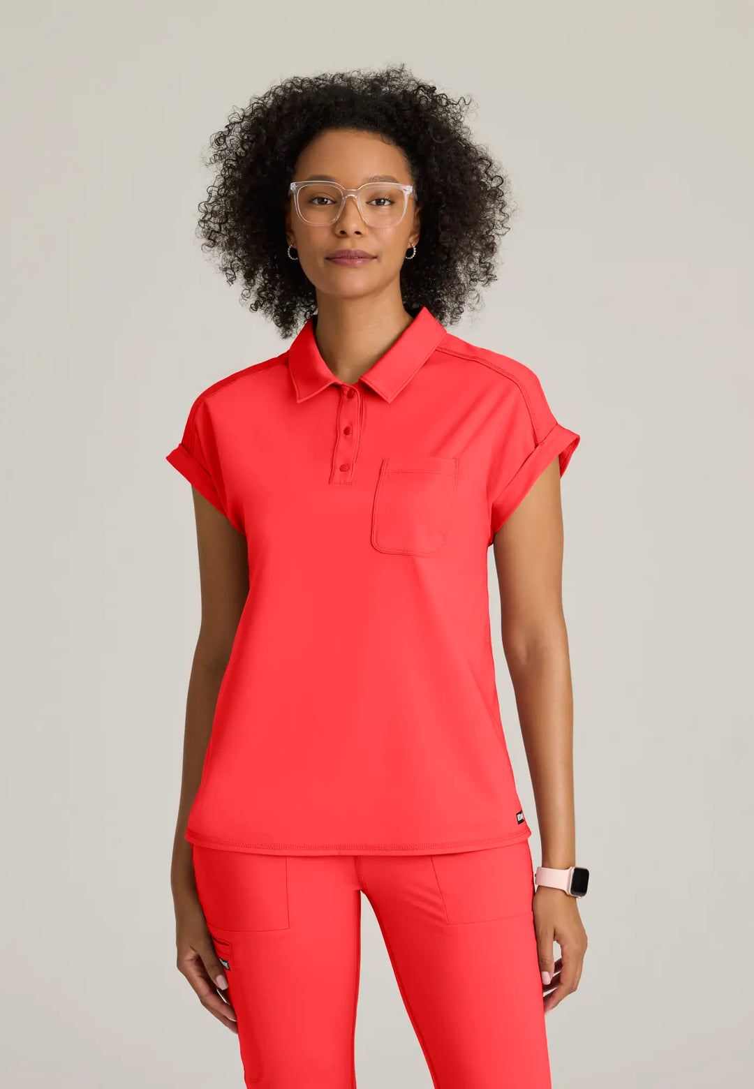 Grey's Anatomy by Barco Scrubs Women's Renew Knit Top Radiant Coral | scrub-supply.com