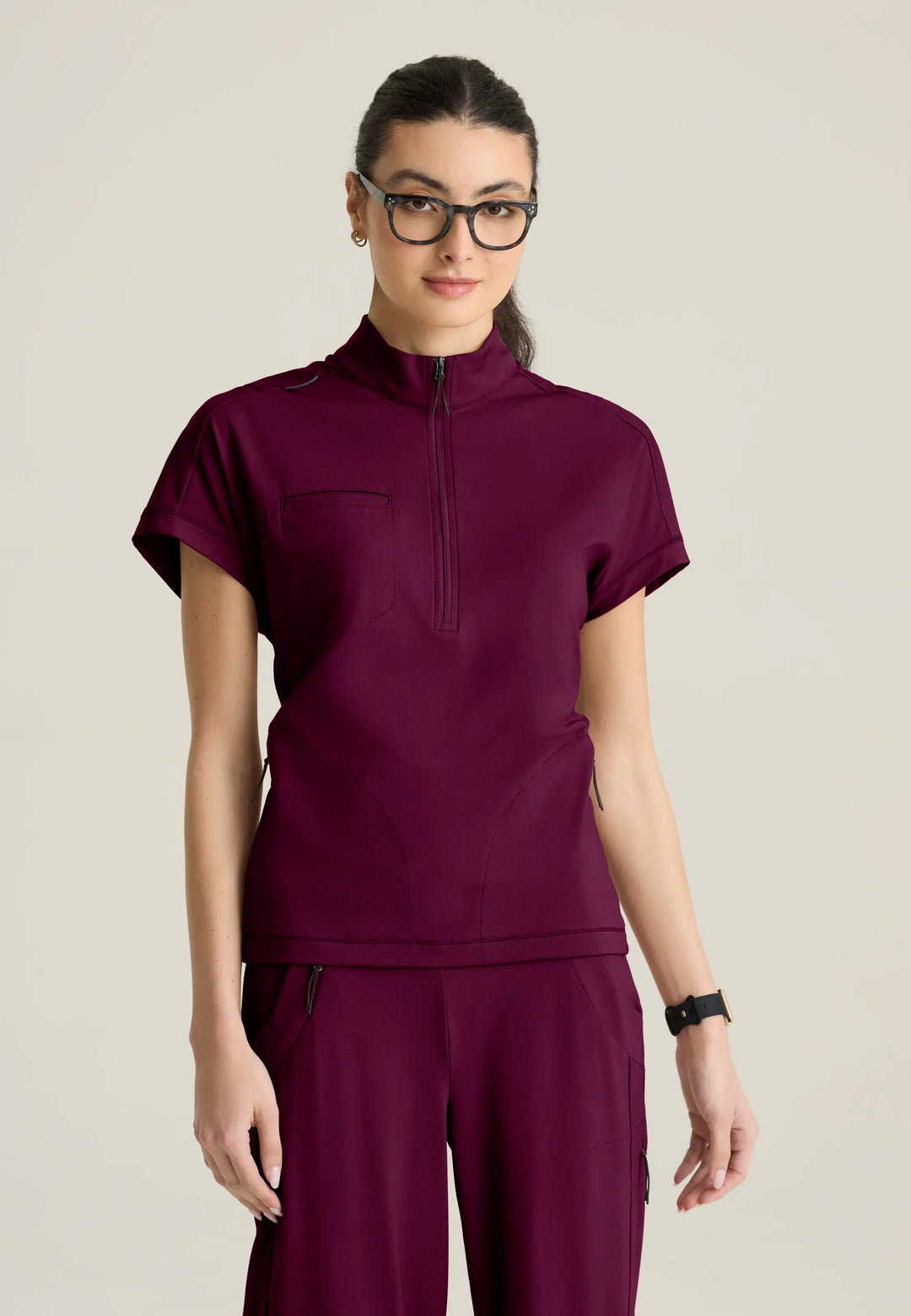 Grey's Anatomy by Barco Scrubs Women's Crystal Top Wine | scrub-supply.com