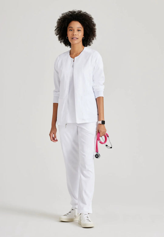 Barco Scrubs Women's Gianna Warmup White | scrub-supply.com