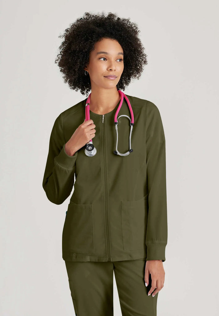 Barco Scrubs Women's Gianna Warmup Olive | scrub-supply.com