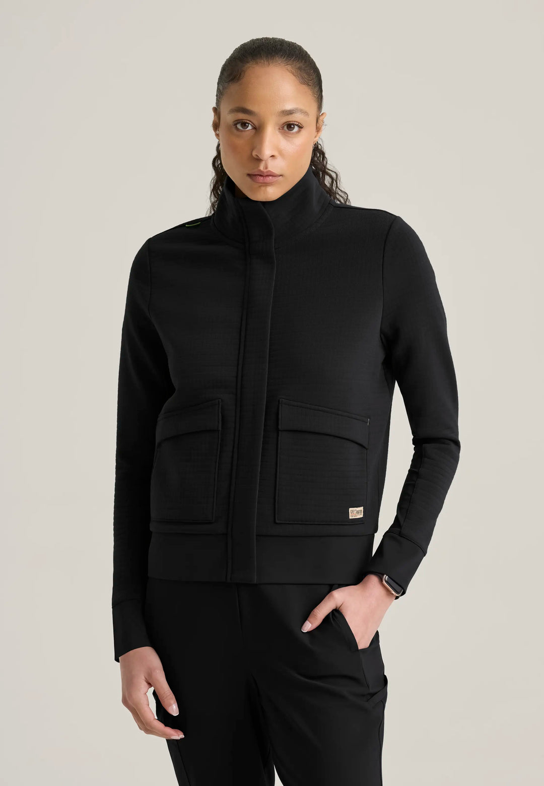 Grey's Anatomy by Barco Scrubs Women's Regina Waffle Jacket Black | scrub-supply.com