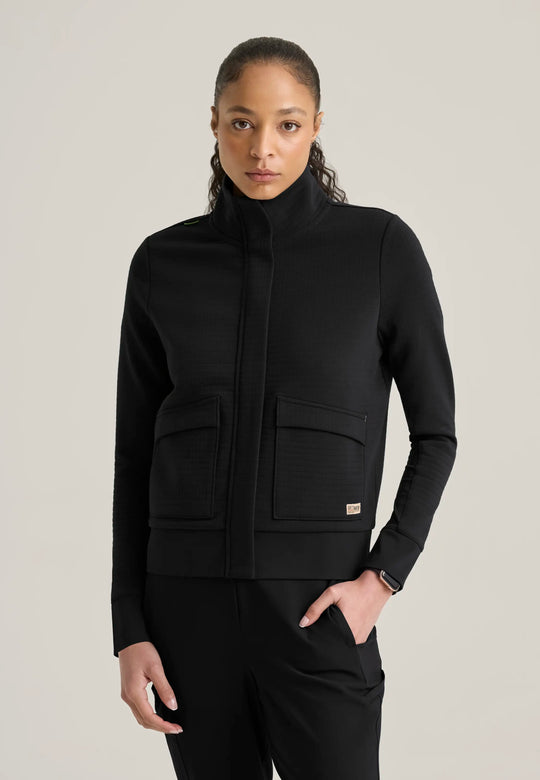 Grey's Anatomy by Barco Scrubs Women's Regina Waffle Jacket Black | scrub-supply.com