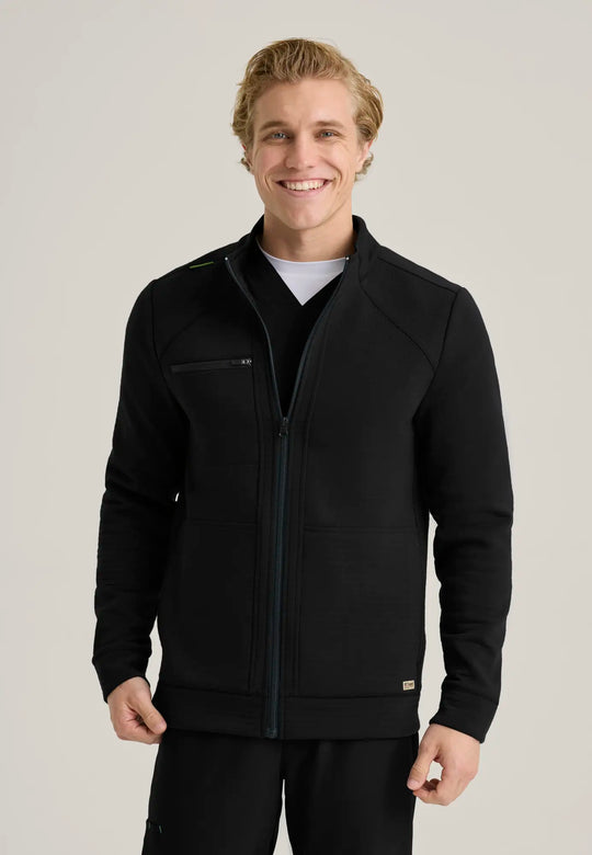 Grey's Anatomy by Barco Scrubs Men's Ron Waffle Fleece Jacket Black | scrub-supply.com