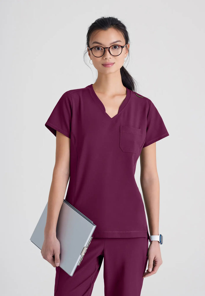 Barco Scrubs Women's Sway Tuck-In Top Wine | scrub-supply.com