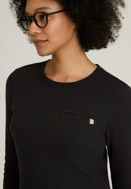 Grey's Anatomy by Barco Scrubs Women's Wanderlust Long Sleeve Top Black | scrub-supply.com