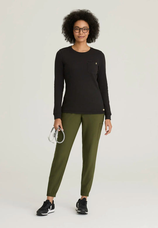 Grey's Anatomy by Barco Scrubs Women's Wanderlust Long Sleeve Top Black | scrub-supply.com