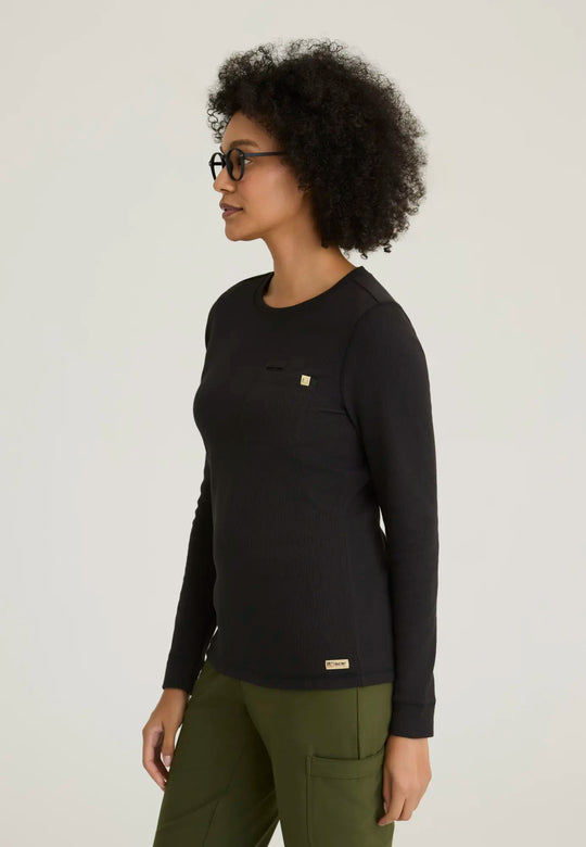 Grey's Anatomy by Barco Scrubs Women's Wanderlust Long Sleeve Top Black | scrub-supply.com