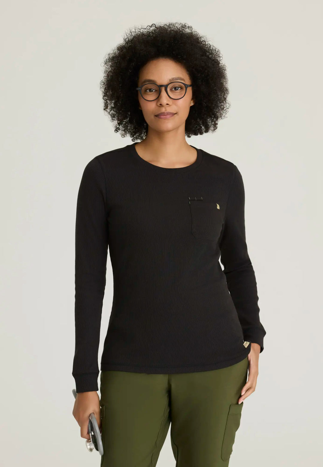 Grey's Anatomy by Barco Scrubs Women's Wanderlust Long Sleeve Top Black | scrub-supply.com