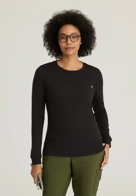 Grey's Anatomy by Barco Scrubs Women's Wanderlust Long Sleeve Top Black | scrub-supply.com
