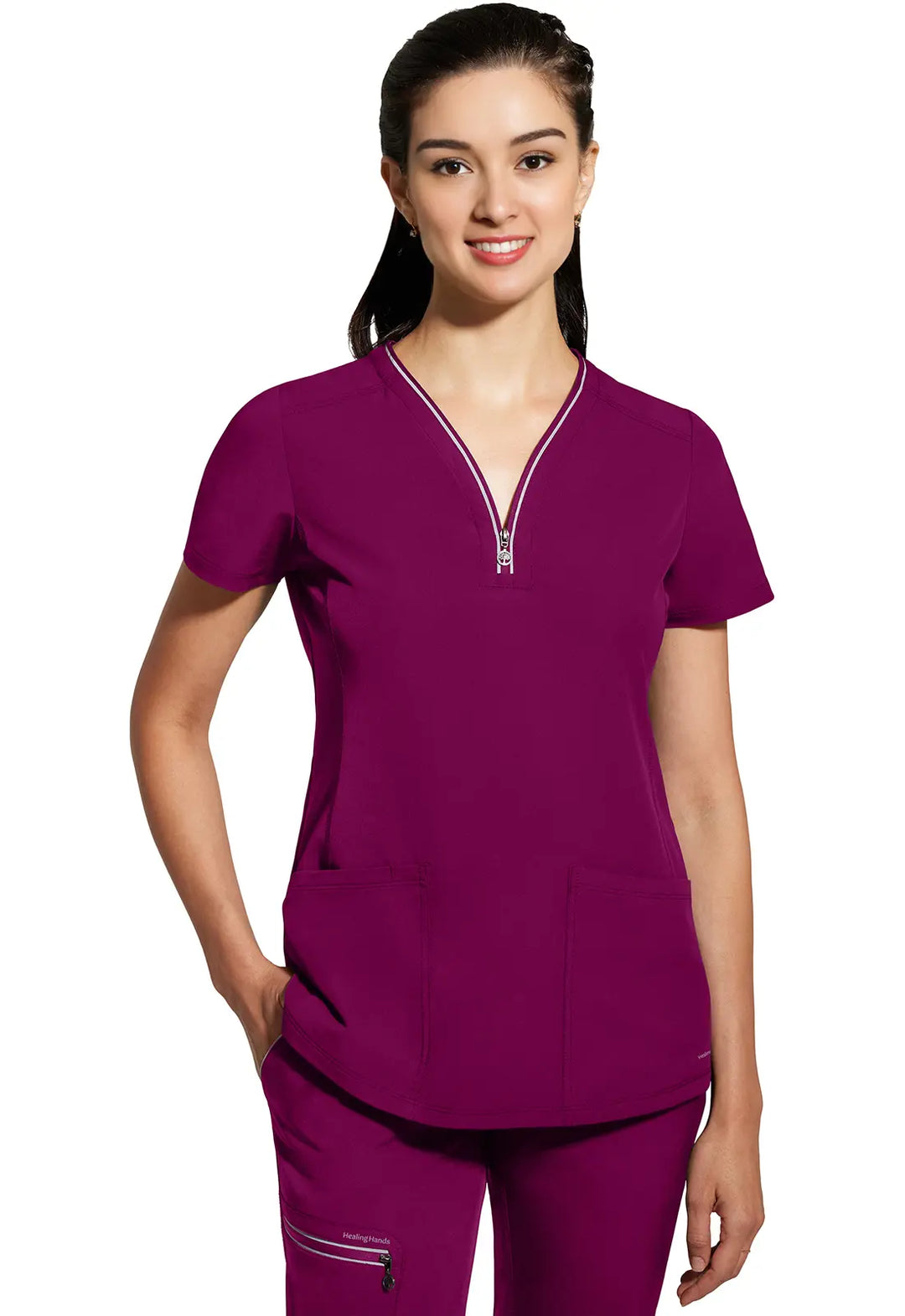 Healing Hands Scrubs Women's Sonia Top Wine | scrub-supply.com