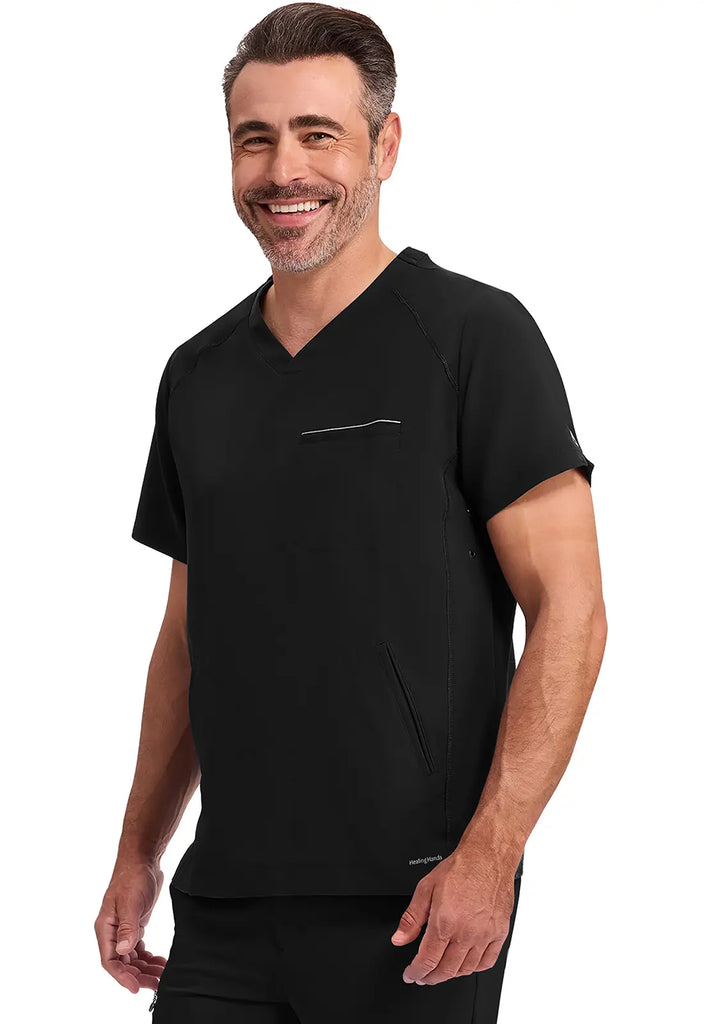 Healing Hands Scrubs Men's Steven Top Black | scrub-supply.com