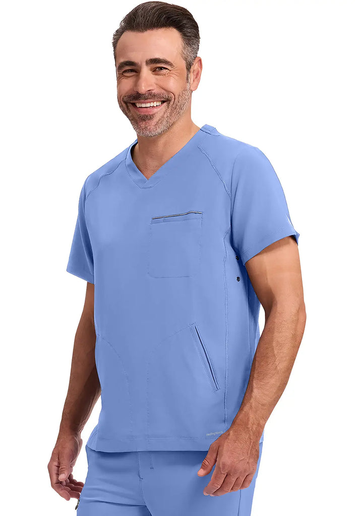 Healing Hands Scrubs Men's Steven Top Ceil Blue | scrub-supply.com