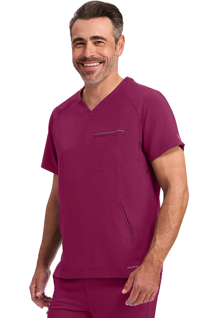 Healing Hands Scrubs Men's Steven Top Wine | scrub-supply.com
