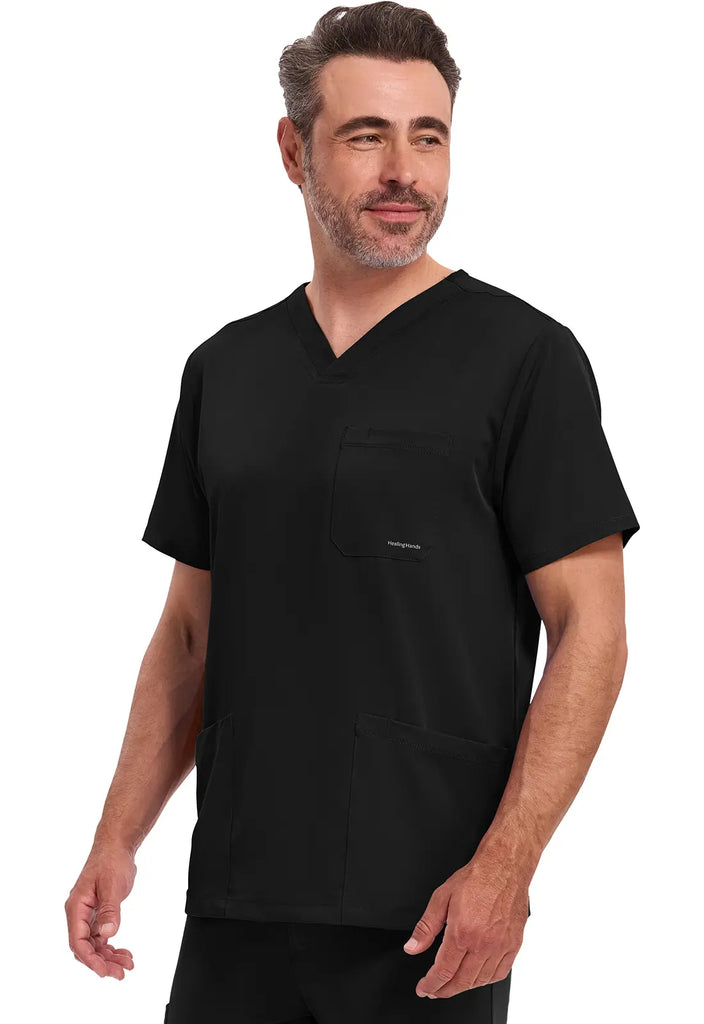 Healing Hands Scrubs Men's Mathew Top Black | scrub-supply.com